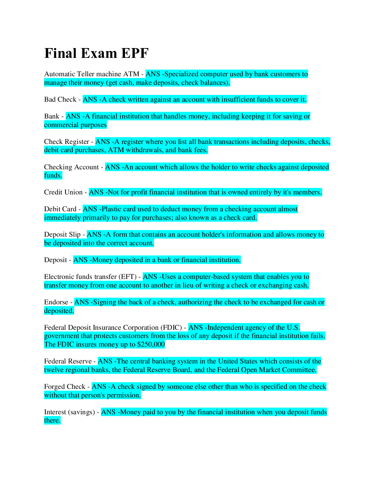 Preview image for EPF EXAM / QUESTIONS /VERIFIED ANSWERS